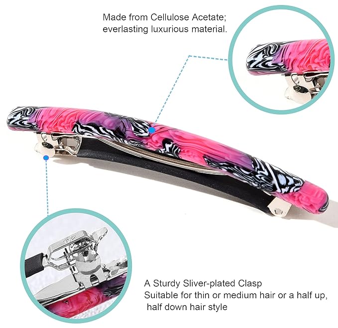 Fsmiling Small Hair Barrettes for Women, 4pcs Tortoise Acetate Automatic Clips for Thin Hair