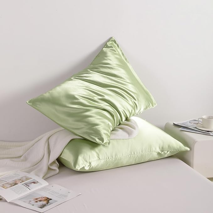 NTBAY 2 Pack Satin Standard Pillowcases for Hair and Skin, Luxurious and Silky Pillow Cases with Envelope Closure, 20x26 Inches, Sage Green
