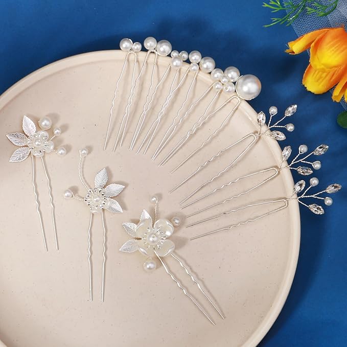 12 Pieces Bride Hair Pins Rhinestones Hair Accessories for Women Crystal Wedding Hairpiece for Bridesmaids