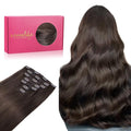 WENNALIFE Clip in Hair Extensions Real Human Hair, 24 Inch 160g 7pcs Light Dark Brown Remy Hair Straight Natural Extensiones De Cabello Humano Con Clip Ins