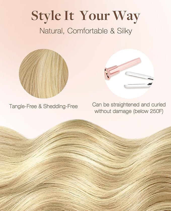 GOO GOO Invisi Edge Tape in Hair Extensions Human Hair, 18D/22F Dirty Blonde Highlights 20pcs 18inch 50g, Virgin Remy Hair, Seamless Injected Tape, Natural Look