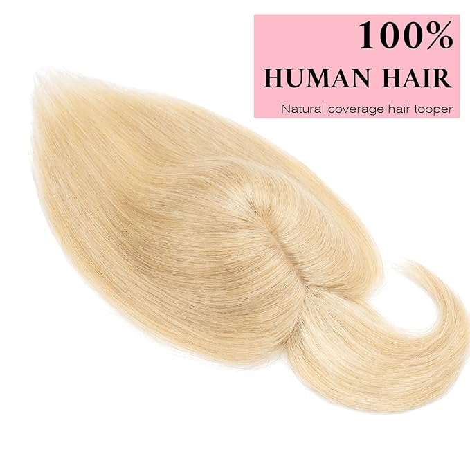 SEGO 100% Real Human Hair Toppers, with Air Bangs, Silk Base 150% Density, Clip in Topper, 2.7”x5.1”, HairPieces for Women, with Thinning/Hair Loss Cover Gray
