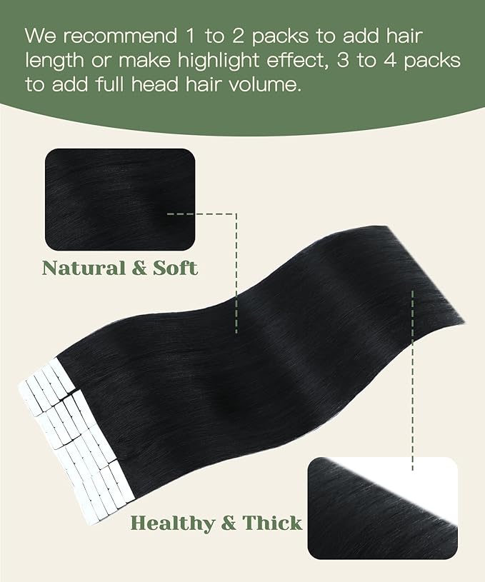 SURNEL Injected Tape in Hair Extensions 14 Inch Natural Real Human Hair Extension Jet Black Upgraded Seamless Remy Invisible Tape in Extensions 20Pcs 30g(#1,14)