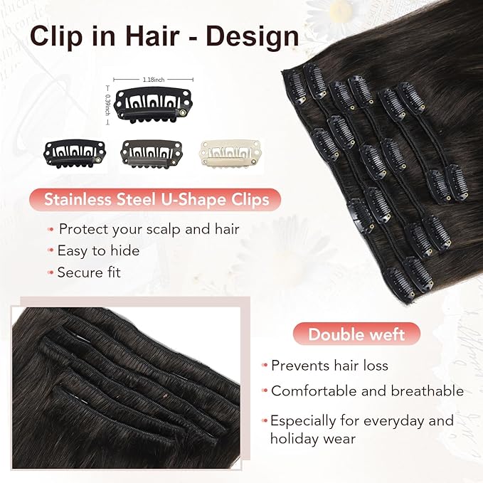 XDhair Clip in Hair Extensions Real Human Hair Natural black Clip in Remy Human Hair Extensions for Women 120g 22 Inch #1B