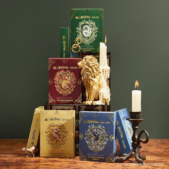 Kitsch x Harry Potter Slytherin Satin Pillowcase with Zipper – Double-Sided Crest Design – Better Than Silk Pillowcase – Perfect for Kids Rooms & Toddler Bed Time Pillow Case –Queen/Standard 19x26