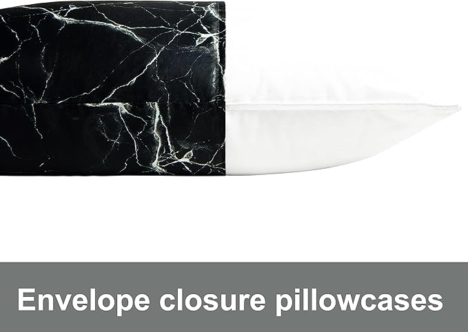 NTBAY 2 Pack Satin Queen Pillowcases for Hair and Skin, Luxurious and Silky Marbling Printed Pillow Cases with Envelope Closure, 20x30 Inches, Black