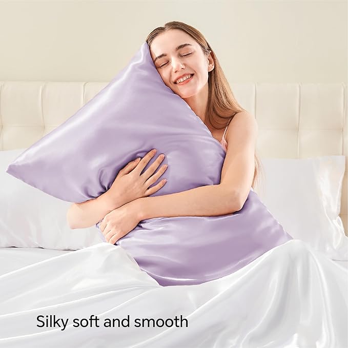 BEDELITE Satin Pillowcase with Zipper, Lavender King Size Pillow Cases Set of 2, Super Soft and Cooling Similar to Silk Pillow Cases, Gift for Women Men(20x40 Inches)