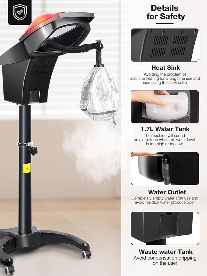 VARONXE Hair Steamer for Deep Conditioning, Steamer for Black Hair Treatment, Nano Hydration Machine for Hair, Skin and Scalp, Micro Mist Standing Hair Processor for Salon&Home