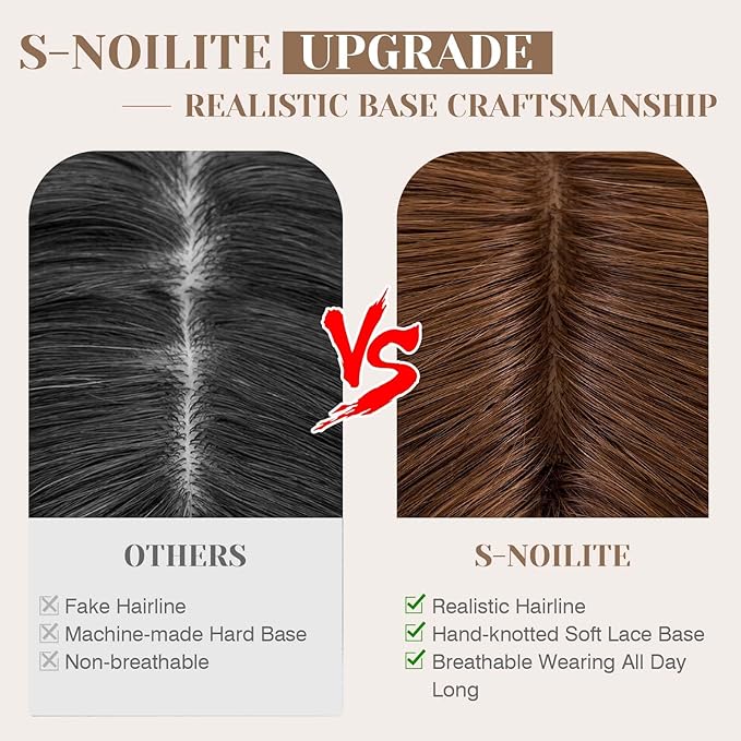 S-noilite Hair Toppers for Women Real Human Hair 3D 360° Cover Clip in 100% Real Human Hair Toppers 3″*4″ Clip in Silk Base 12 inch Light Brown