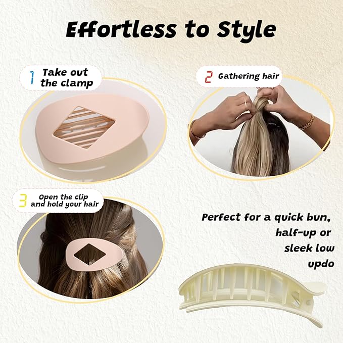 3PCS LargeLay Flat Hair Clip Flat Claw Clips for Women, Large Flat Hair Clips for Women Thick,Strong Hold Anti-Slip Design, Versatile Solid Colors for Thick or Thin Hair