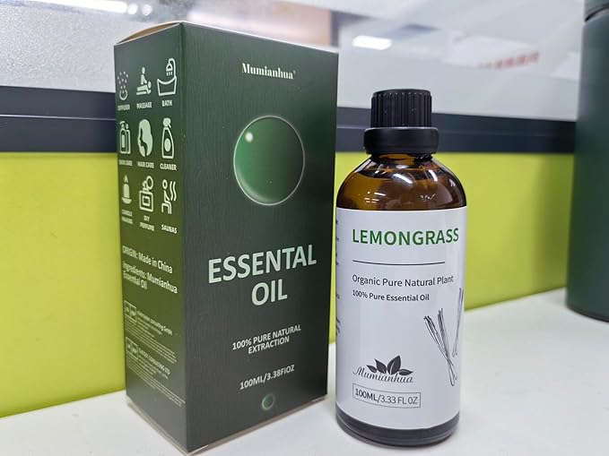 Pure Lemongrass Essential Oil, Mumianhua Natural Citral Oil for Outdoor Shield & Fresh Air, Aromatherapy for Patio, Garden & Camping Protection, Skin Care, Spray & Reed Diffuser, 3.38 Fl Oz