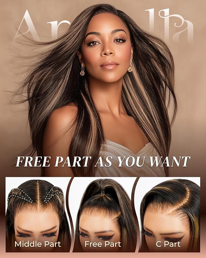 Arabella 13x6 Balayage Wig Human Hair Glueless Wigs Human Hair Pre Plucked Pre Cut 13x6 Ear to Ear Full HD Lace Front Wigs 210% Density 1B/27 Straight Wig Drawstring Wig Human Hair 22 Inch