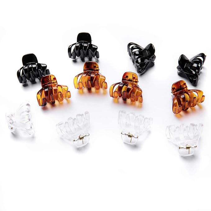 Cobahom Small Hair Claw Clips - 24 Pcs Hair Clips: Mini 1.2 Inch Plastic No-Slip Clips for Thin Hair Styling and Accessories for Women and Girls in Black, Brown, and White