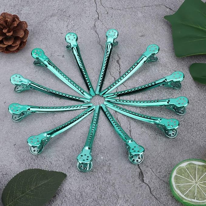 Hair Styling Clips, ANGGREK 12pcs/Box Hair Styling Clips Hairdressing Salon Sectioning Hairpins Duck Billed Hair Cutting Clips for Thick and Thin Hair Salon Styling 6 Colors(green)