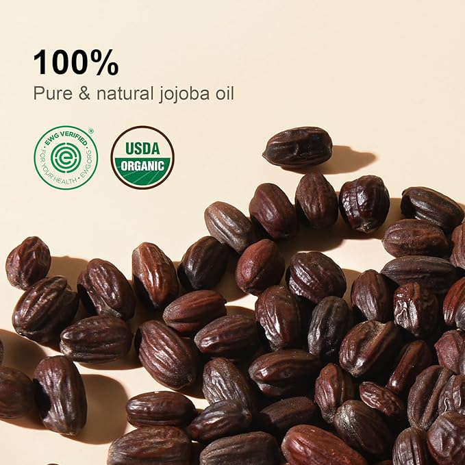 Pure Jojoba Oil Organic USDA Certified 16 fl oz, 100% Natural Jojoba Oil for Hair, Skin & Face, Cold Pressed Unrefined, Deeply Moisturizing Body Carrier Oils for Essential Oils Mixing
