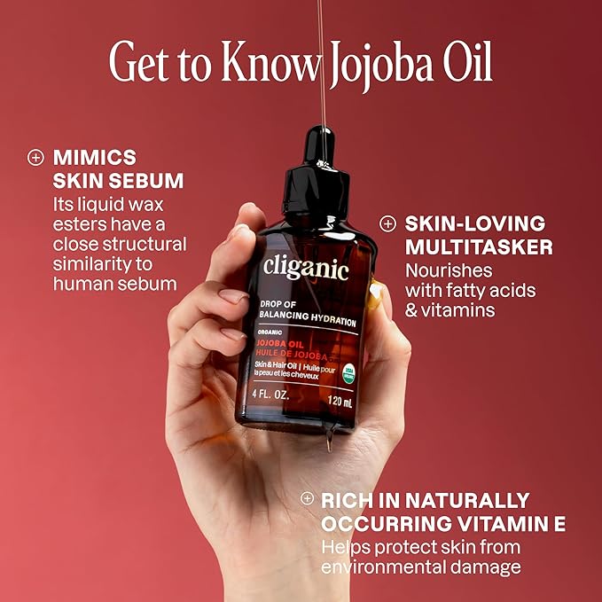 Cliganic Organic Jojoba Oil Bulk 32oz, 100% Pure, Natural Cold Pressed Unrefined Hexane Free Oil for Hair & Face