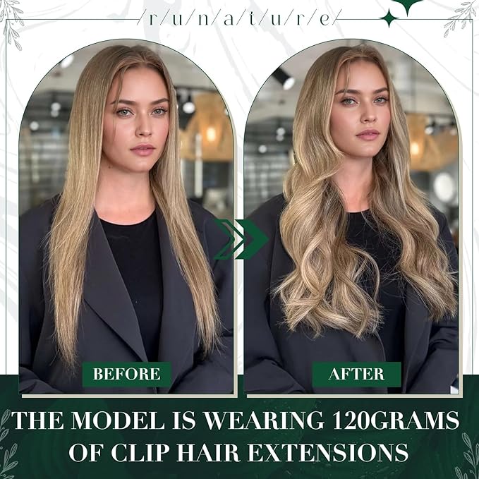 RUNATURE Balayage Clip in Hair Extensions, Real Human Hair Extensions Clip Ins, Double Weft Human Hair Clip in Extensions, Remy Natural Hair, 14 Inch 50g 3pcs #3/8/22 Walnut Brown to Blonde Balayage