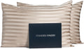 Fishers Finery 25mm 100% Pure Mulberry Silk Pillowcase Set (Taupe Stripe King 2 Pack)
