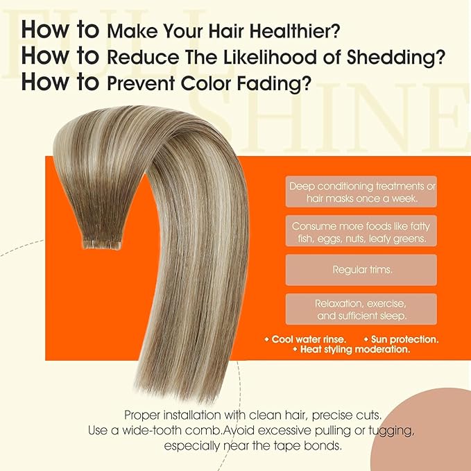 Full Shine Human Hair Tape in Extensions Color 3 Dark Brown Ombre 8 Ash Brown And 22 Blonde 24Inch Long Lasting Adhesive Tape in Hair Extensions 50G 20Pcs Seamless Skin Weft Brazilian Natural