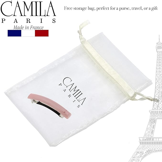 Camila Paris CP3454 French Hair Barrette Clip for Girls Pink, Rubberized Metal Clasp Strong Hold Grip Hair Clips for Women, No Slip Durable and Styling Girls Hair Accessories, Made in France