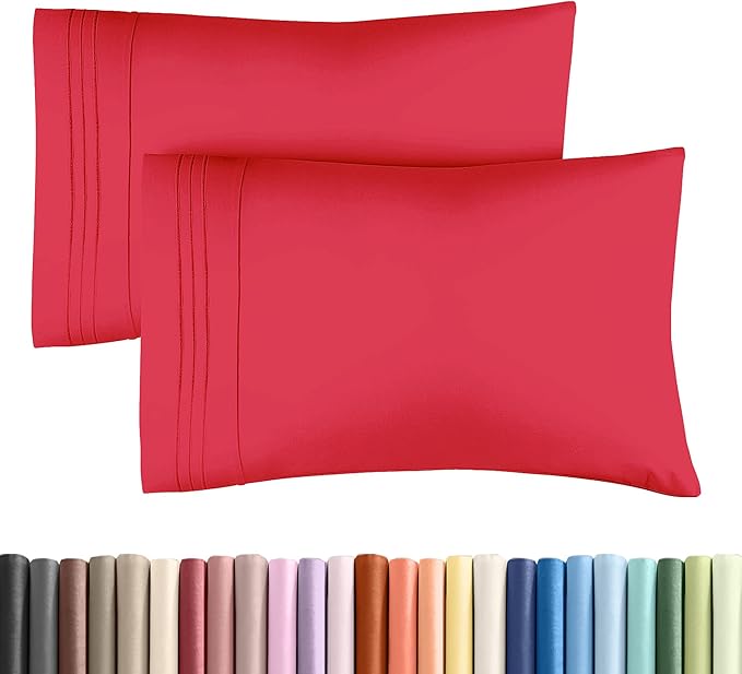 Queen Pillow Cases Set of 2 - Ultra Soft Hotel Quality Pillowcase Covers - Comfy, Cozy, Cooling & Wrinkle Free - Shrink, Stain & Fade Resistant - Machine Washable Pillow Protectors - 2 Piece Set - Red
