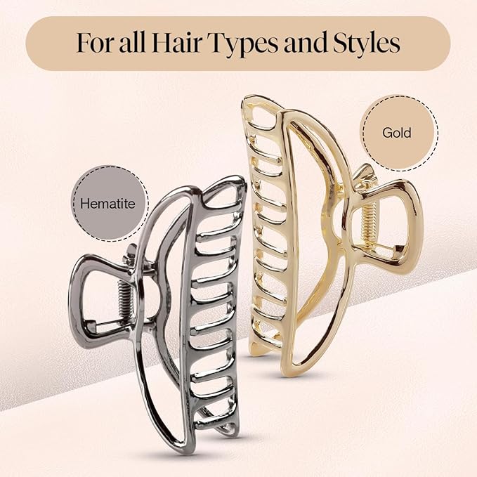 Kitsch Metal Hair Clips for Women - Durable & Elegant Metal Claw Clips, Perfect for Everyday Use & Special Occasions | Ideal Gifts for Women - Gold & Hematite - 2 Pcs