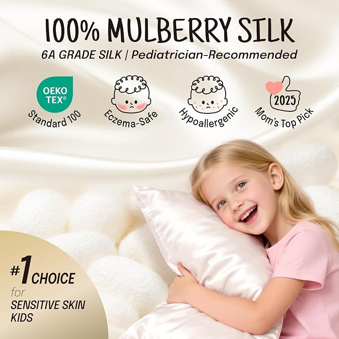 OLESILK 100% Mulberry Silk Toddler Pillowcase for Hair and Skin, Both Sides 19 Momme Pure Natural Silk Travel Pillow Cases with Hidden Zipper, 13"x 18", Charcoal