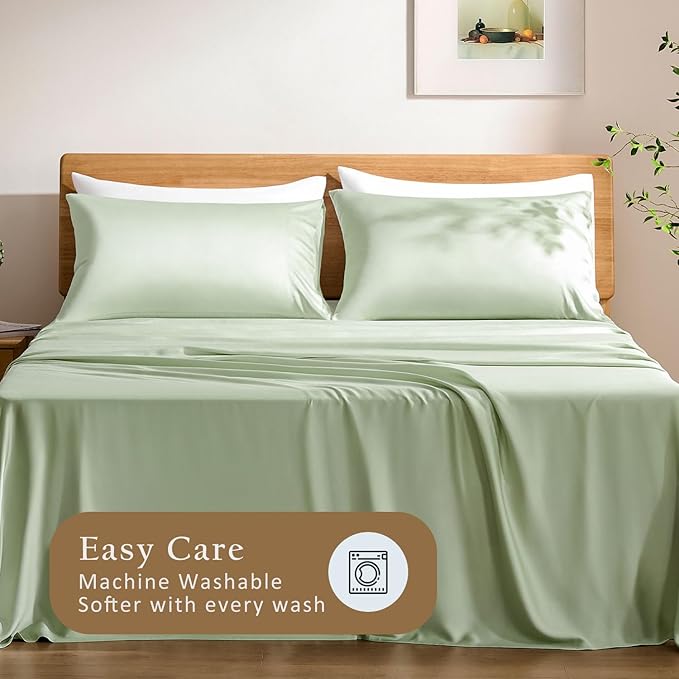 TOSMO Luxury Pillow Case Set of 2 - Cooling Viscose Derived from Bamboo, Oeko-TEX, Breathabl Silky Soft Pillow Cases with Envelope Closure (King / 20x40, Light Green)