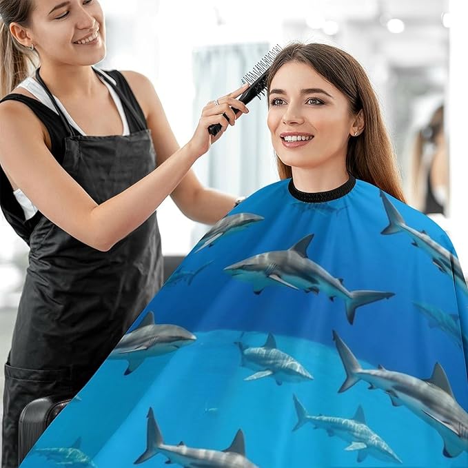 Lightweight Haircut Barber Cape Cover, Shark Swim Blue Ocean Haircut Hairdressing Cloth Apron Hair Dress Apron Cloak for Makeup Artist Beautician