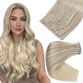 Full Shine Human Hair Clip in Extensions Blonde Clip in Hair Extensions Mix Ash Blonde 20 Inch Invisible Hair Extension PU Weft for Women Full Head 8 PCS 120 G