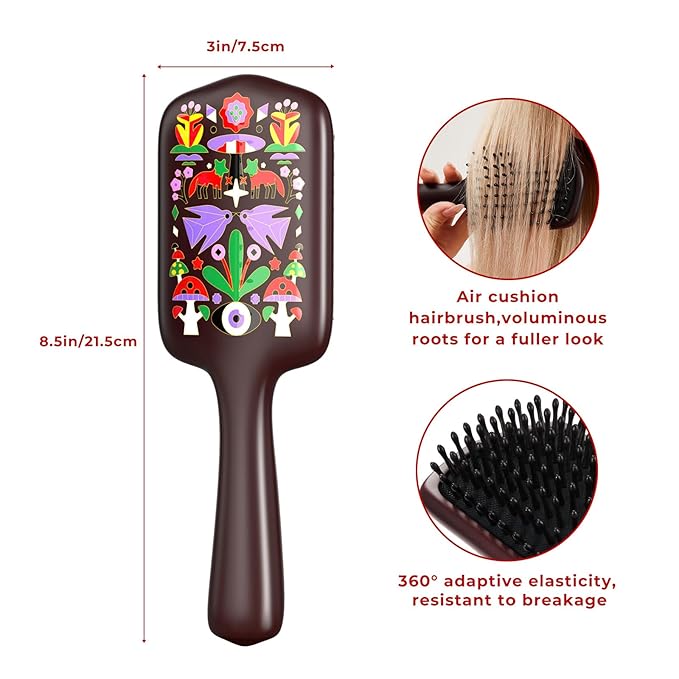 SIMETRA Wooden Paddle Hair Brush Unique Pattern Hair Brushes for Women Wet Brush Detangling Brush Guinean Ovangkol Hardwood Bristles for Scalp Massage for Men Kids for All Hair Types (Fox)