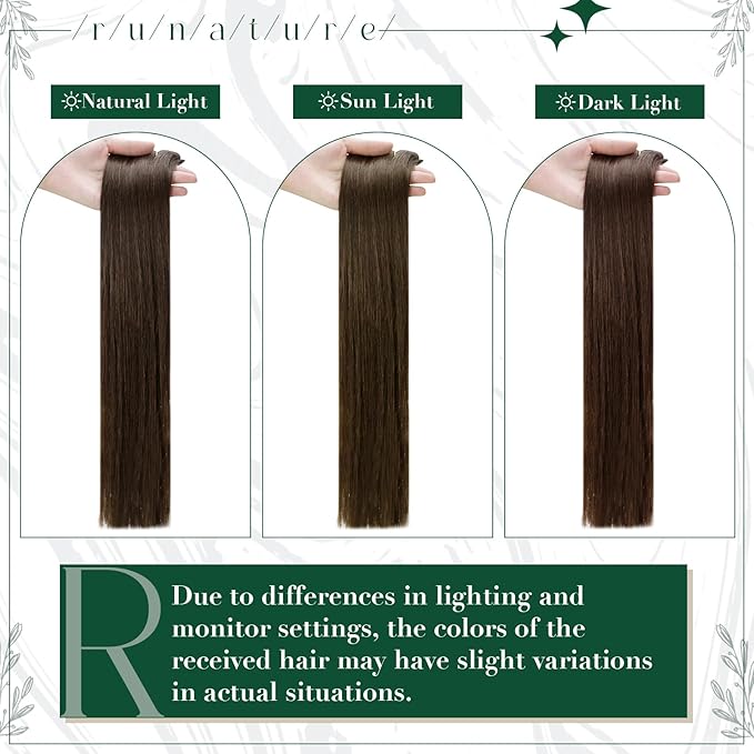 RUNATURE Clip in Hair Extensions Real Human Hair, Brown Hair Extensions Clip Ins, Double Weft Human Hair Clip in Extensions, Remy Natural Hair, Add Hair Length, 18 Inch 50g 3pcs #2 Dark Brown