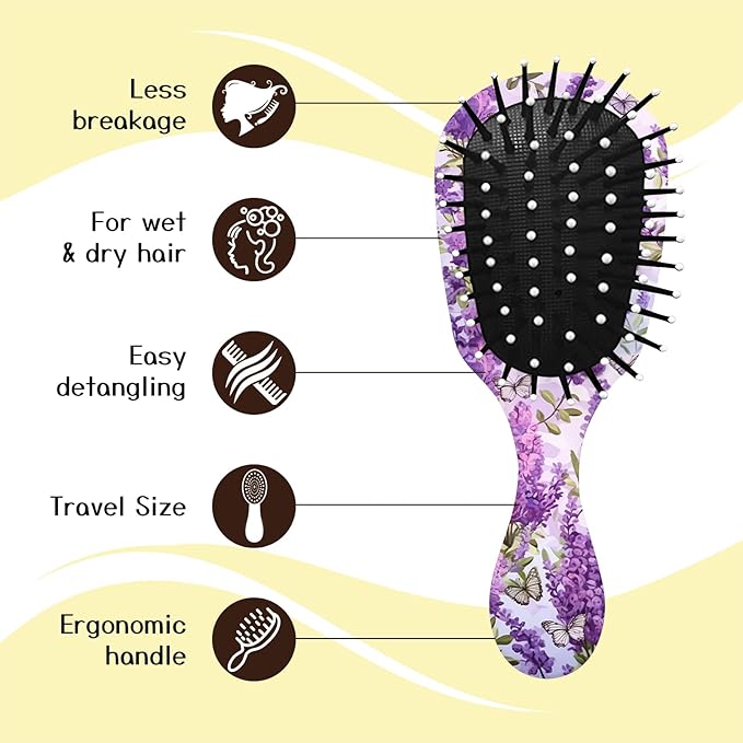 Mini Hair Brush,Cute Detangling Travel Hair Brush,Soft Bristles for Effortless Tangle Removal,Detangler Hairbrush for Women Men Boys Girls Kids Wet Dry All Hair Types (Purple Lavender, Mini)