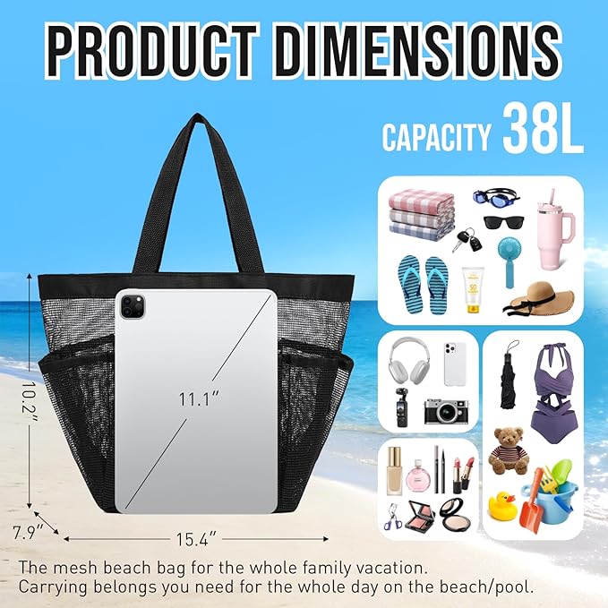 Mesh Shower Caddy Portable, Shower Tote Bag for Dorm Room Essentials, 8 Pockets Large Shower Basket for College Gym Beach Camping (Black)