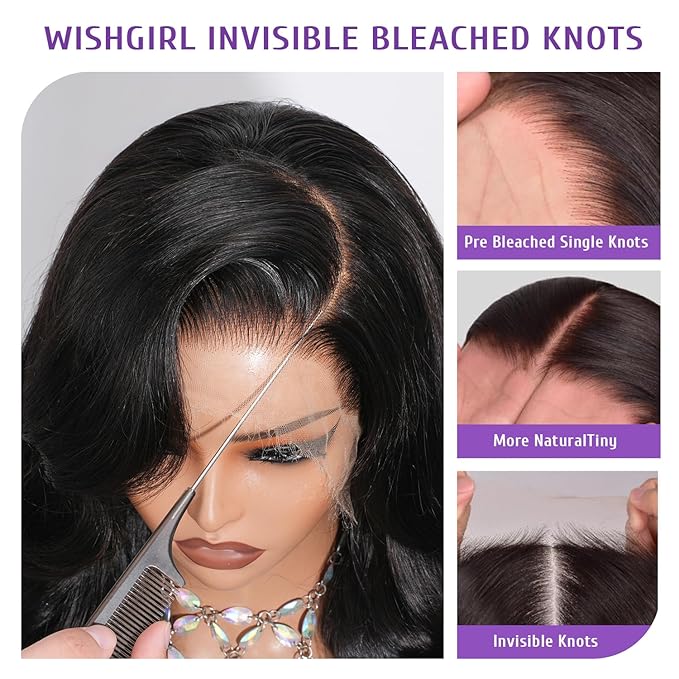 Body Wave Lace Front Wig Human Hair SKINLIKE HD Lace Wigs 13x4 Full Frontal Lace Wig 0.10mm Ultra-thin Invisible Swiss HD Lace Front Wigs Frayed Ends Tiny Knots 200% Density Natural Color