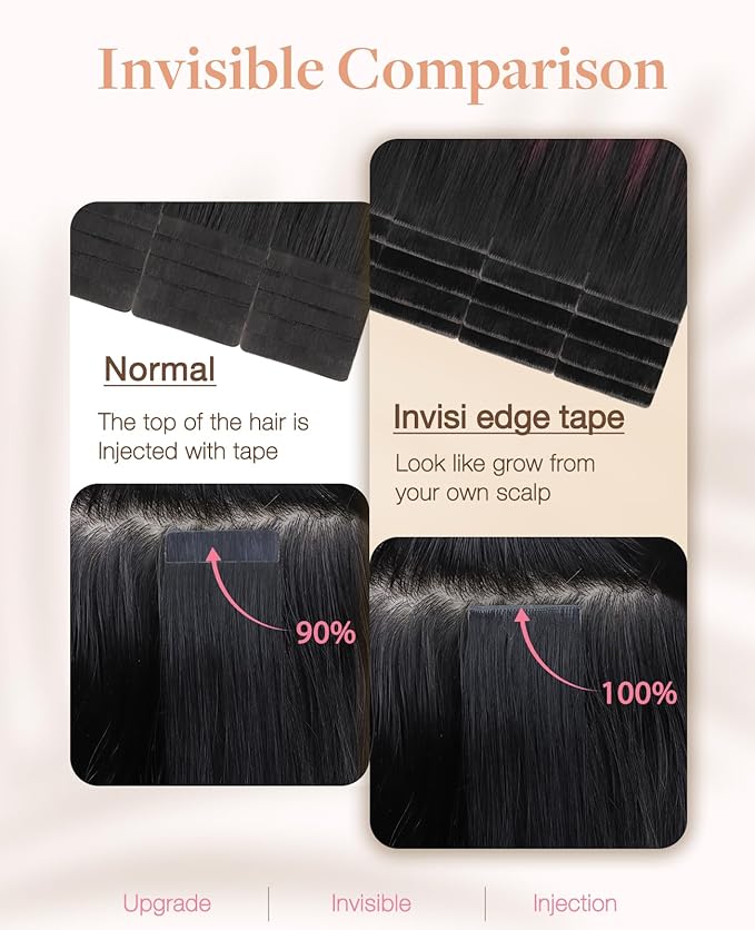 GOO GOO Invisi Edge Tape in Hair Extensions Human Hair, 1/99 Balayage Jet Black to Red, 20pcs 24inch 50g, Virgin Remy Hair, Seamless Injected Tape, Natural Look