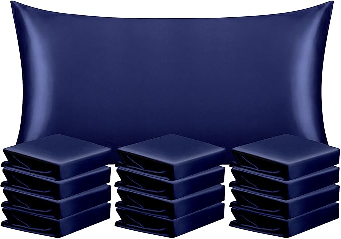 NTBAY 12 Pack Satin King Pillowcases for Hair and Skin, Luxurious and Silky Pillow Cases with Envelope Closure, 20 x 36 Inches, Navy Blue