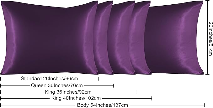 NTBAY Satin Body Pillowcase for Hair and Skin, Luxurious and Silky Pillow case with Envelope Closure, 20x54 Inches, Eggplant Purple