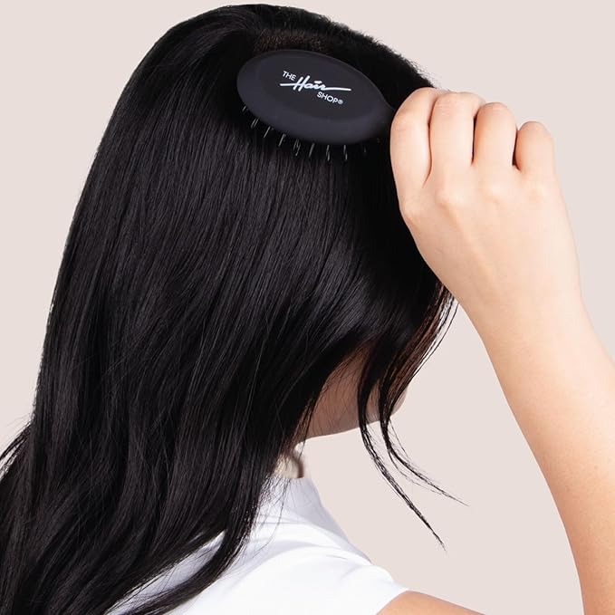 The Hair Shop Mini Black Loop Brush - Salon Professional Grade with Matted Black & Ergonomic Travel Size Design- Small & Safe Detangler Tool for 100% Remy Human and Synthetic Hair Extensions and Wigs