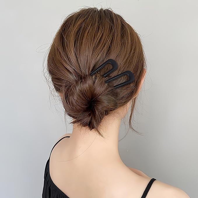 6Pcs Metal French Hair Pins for Women U Shape Sticks 3.9 Inch Vintage Fork for Hairstyle Accessories(Black)