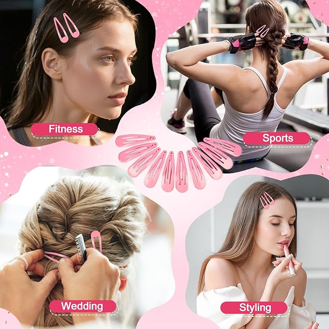 2 Inch Pink Hair Clips Barrettes Metal Snap Clips for Women Durable Water Drop Ideal Hair Accessories for Hairdressing Wedding and Everyday Use 20 pcs