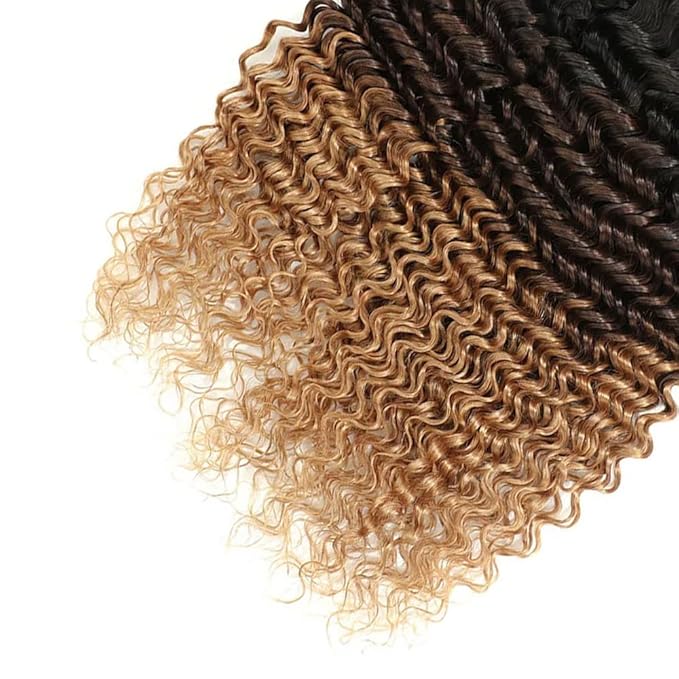 T1B427 Human Hair Bundles Ombre Blonde Deep Wave Bundles Niegmeag Virgin Remy Hair 3 Bundles 22 24 26 Inch Double Weft 3 Tone Brown and Honey Blonde Bundle