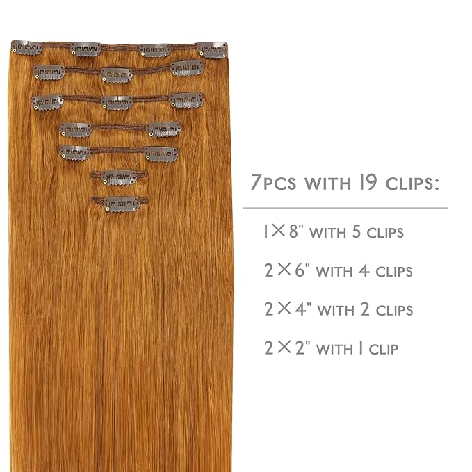 WENNALIFE Clip in Hair Extensions Real Human Hair, 14 Inch 120g 7pcs Clip in Extensions Real Human Hair, Auburn Ginger Human Hair Extensions Remy Human Hair Clip Ins Double Wef