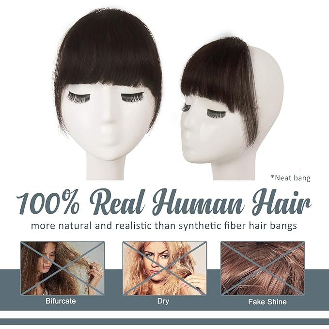 BARSDAR Human Hair Clip in Bangs - 100% Real Human Hair Clip in Bangs for Women - Brown Thick Bangs Extensions Fringe with Temples Real Hair Bangs Hairpieces - Darker Brown