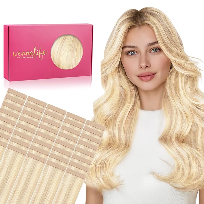 WENNALIFE Tape in Hair Extensions Human Hair, 40pcs 100g 22 inch Balayage Light Wheat Platinum Blonde Hair Extensions Real Human Hair Straight Tape in Extensions Invisible Human Hair Extensions Reusab
