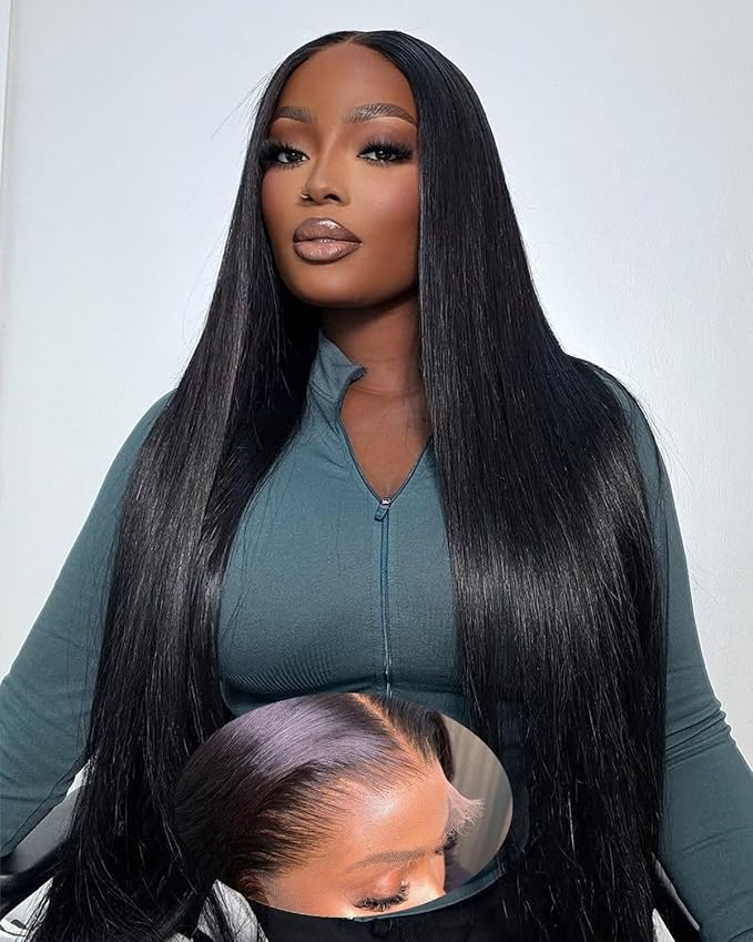 9x6 SKINLIKE Real HD Lace Closure Wig, Straight 180% Density 0.10mm Ultra-thin Swiss Lace Pre-plucked Bleached Small Knots With Baby Hair Natural Black Human Hair Wigs 26 Inch