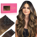 WENNALIFE Clip in Hair Extensions Real Human Hair, 20 Inch 150g 9pcs Remy Hair, Ombre Dark Brown to Light Chestnut Brown Straight Natural Extensiones De Cabello Humano Con Clip Ins