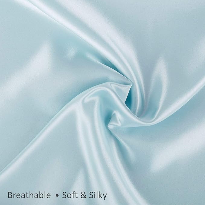 BLISSFORD Satin Pillowcase with Zipper, for Hair and Skin Care, Feels Soft and Cool Like a Silk Pillowcase, Satin Pillow Cases 2 Pack, Slik Pillow Cover, Baby Blue - Queen Size, Set of 2