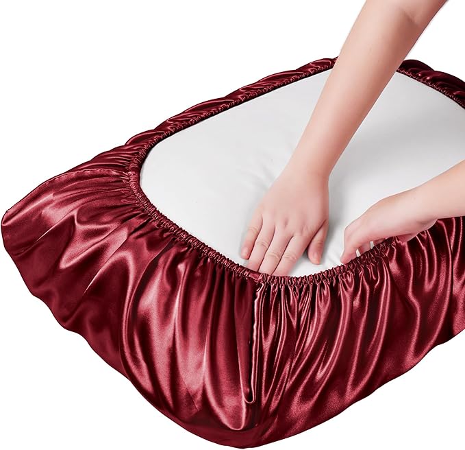 Manyshofu Satin Pillowcases for Hair Protection - 2Pcs Maroon Pillow Cases, Elastic Band Standard & Queen Satin Pillowcases Luxury Silky Pillow Cases Travel Pillow Covers, MSF2402010590