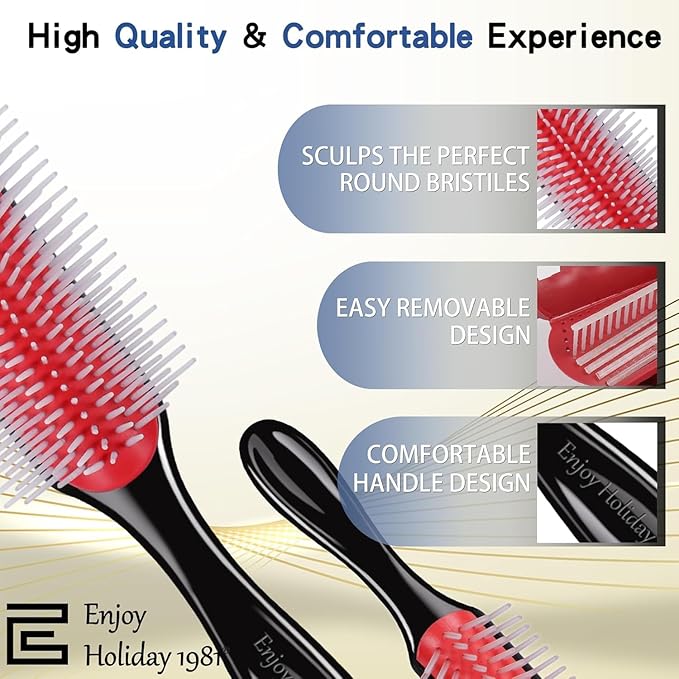 2 PCS Hair Brush for Women Men 7 Row 5 Row Curly Wet or Dry Hair Classic Styling Brushes for Natural Thick Hair, Blow Separating, Shaping Defining Curls Tools Travel Bristle Black Hairbrush